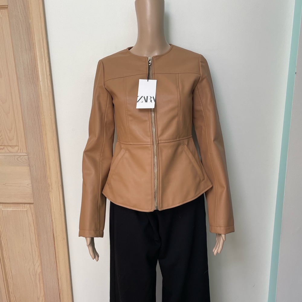 Zara Faux Leather Zip Up Blazer Small - Picture 4 of 9